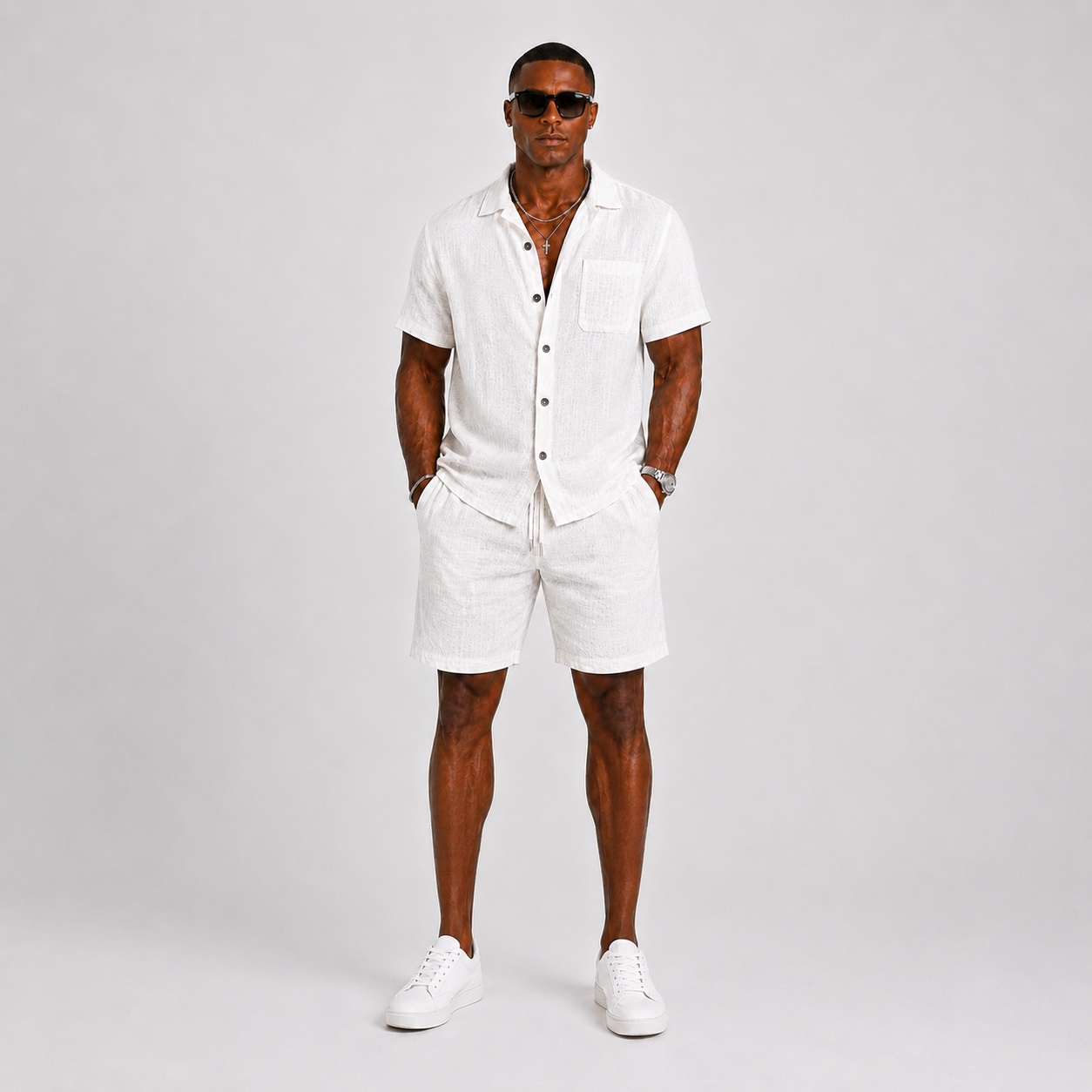 Men's Cotton Blend Short Sleeve Shirt and Shorts Set