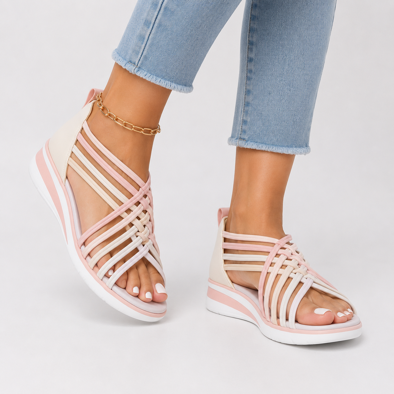 Women's Cushioned Strappy Wedge Sandals