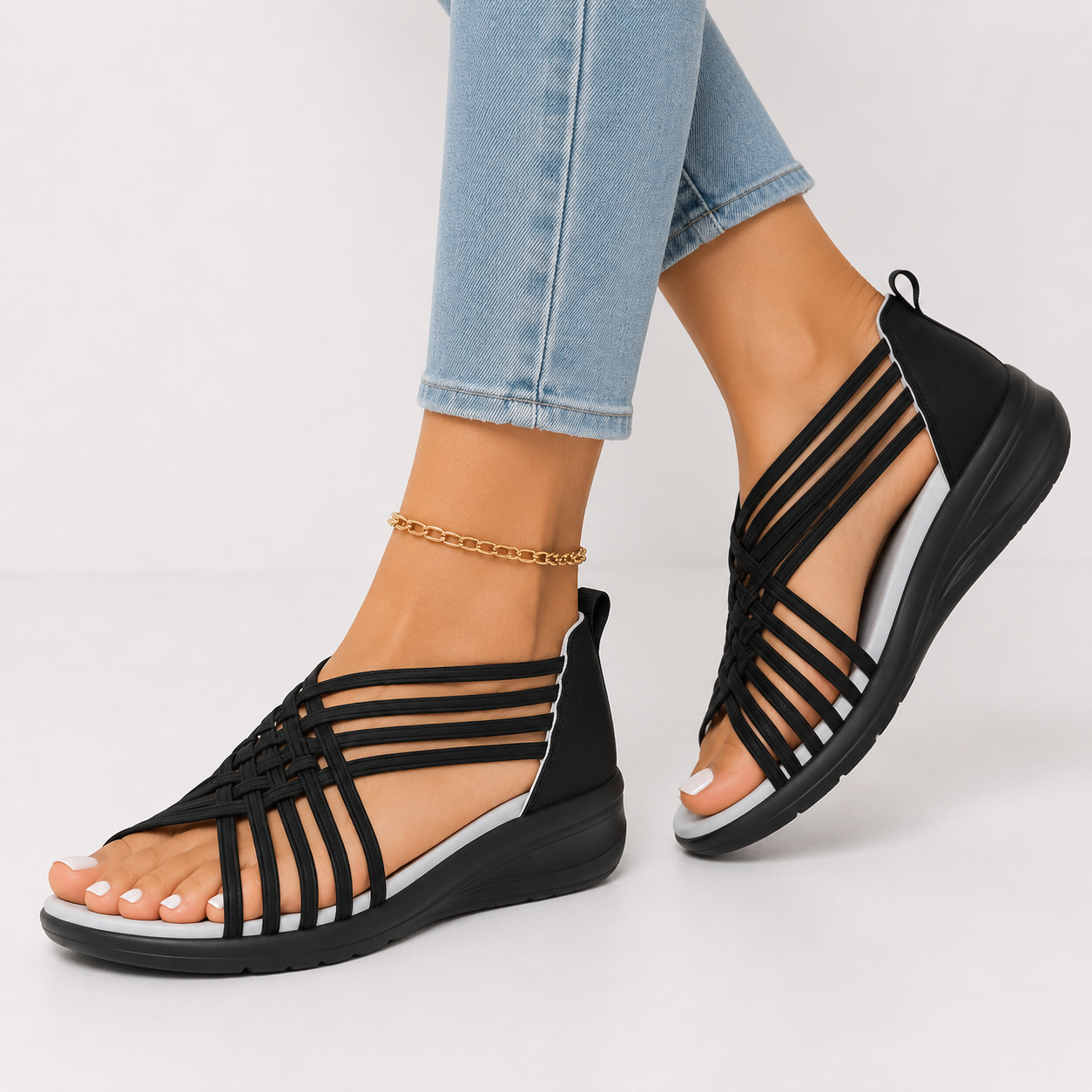 Women's Cushioned Strappy Wedge Sandals