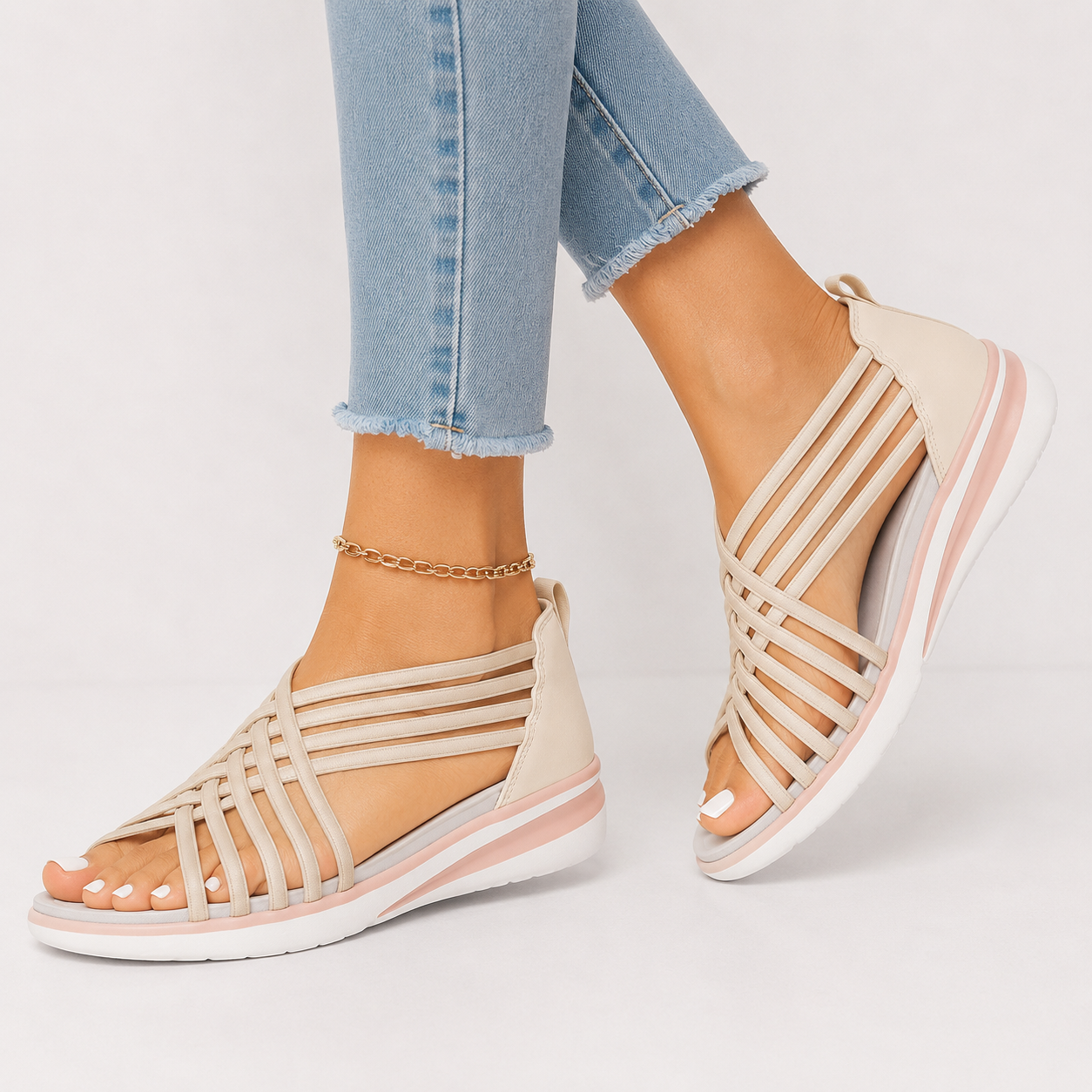 Women's Cushioned Strappy Wedge Sandals