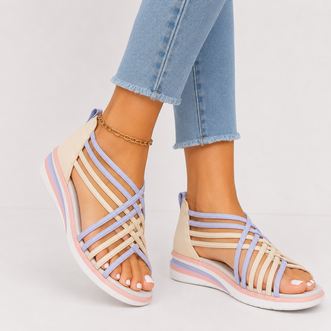 Women's Cushioned Strappy Wedge Sandals