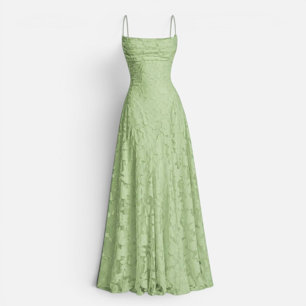 Women's Lace Maxi Evening Dress with Open Back