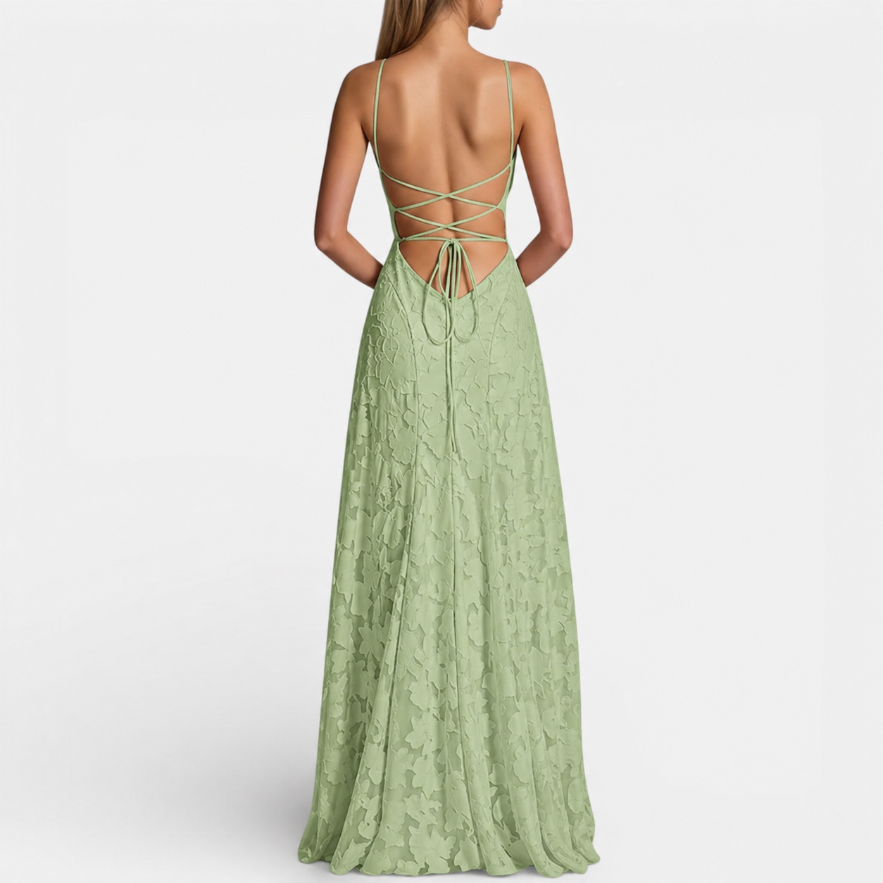 Women's Lace Maxi Evening Dress with Open Back
