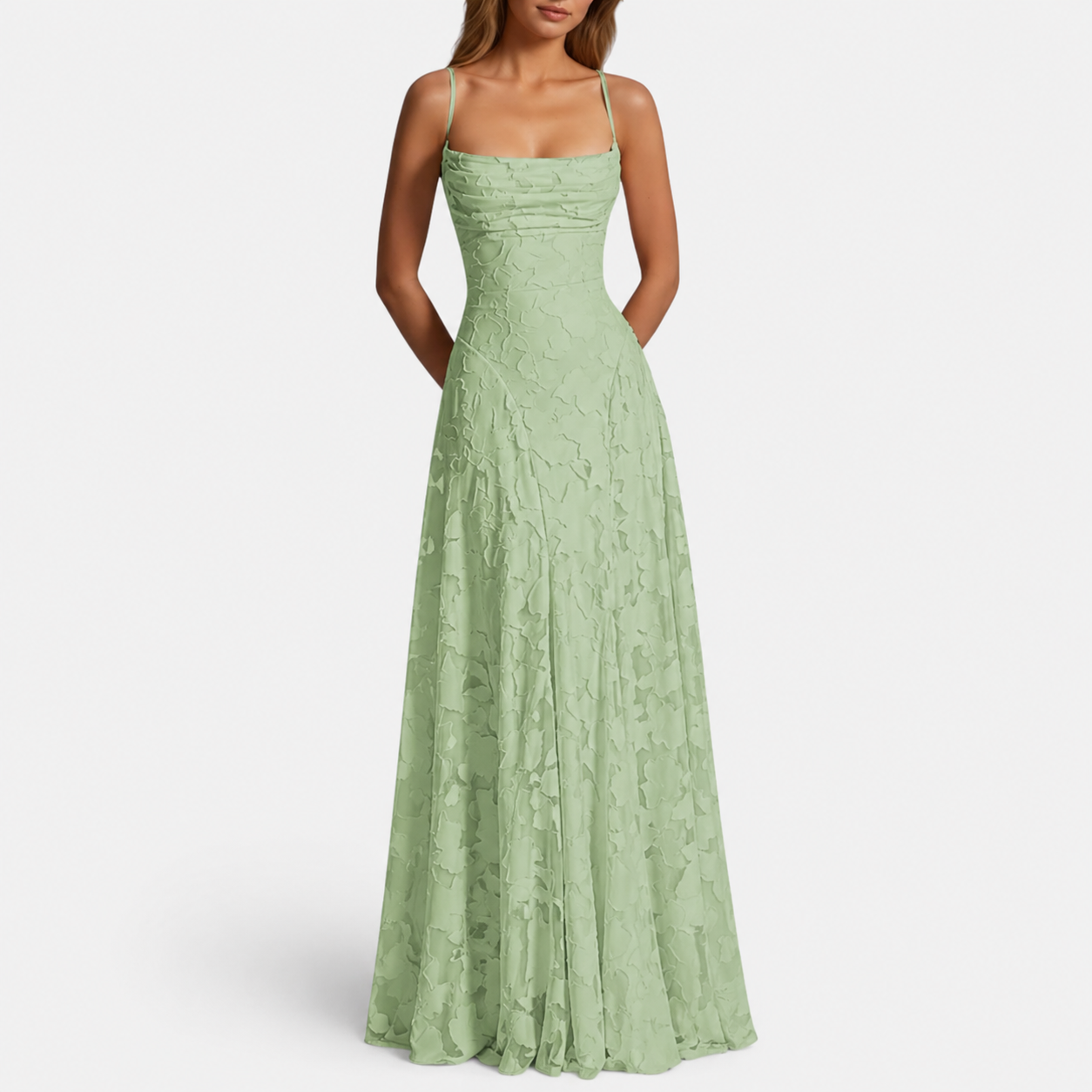 Women's Lace Maxi Evening Dress with Open Back