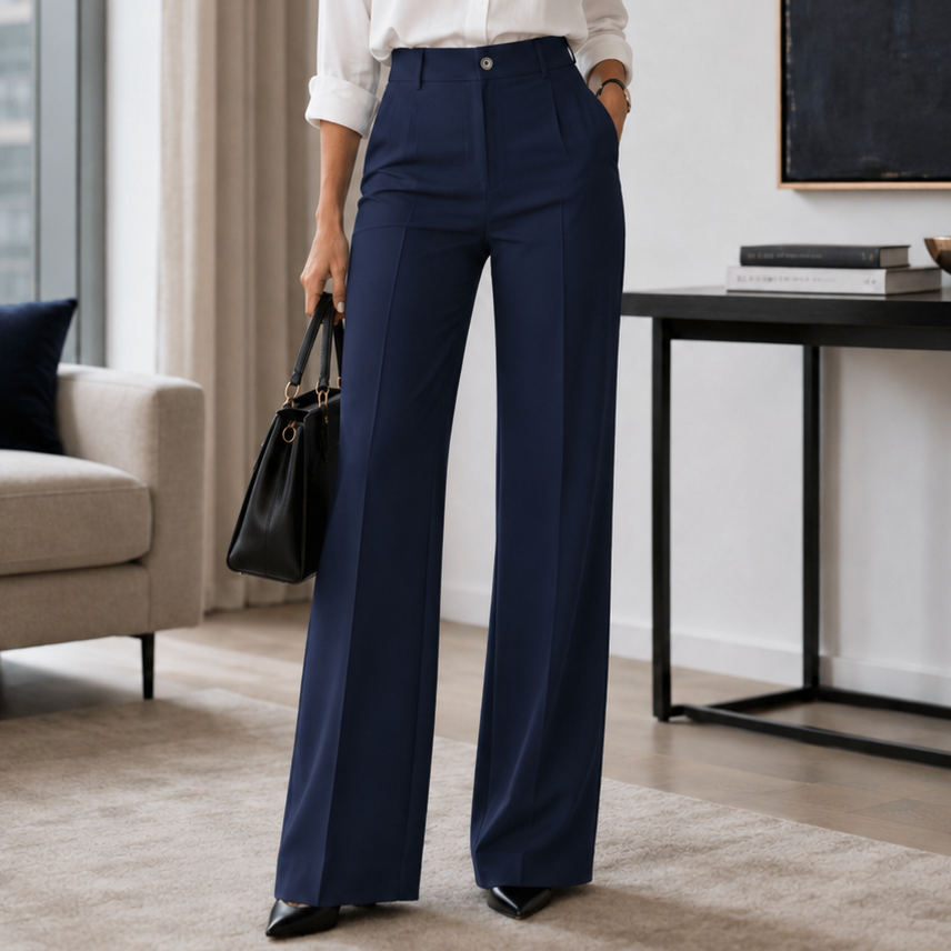 Pantalon de tailleur pour femme à taille haute et jambes larges