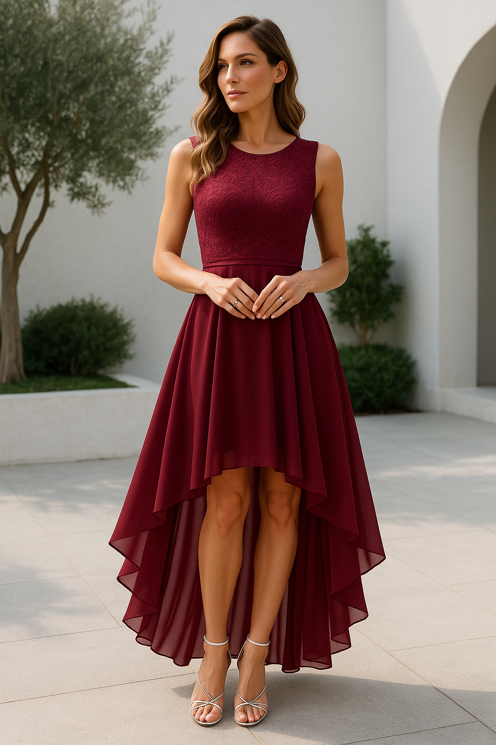 Lace Cocktail Dress with High-Low Hem