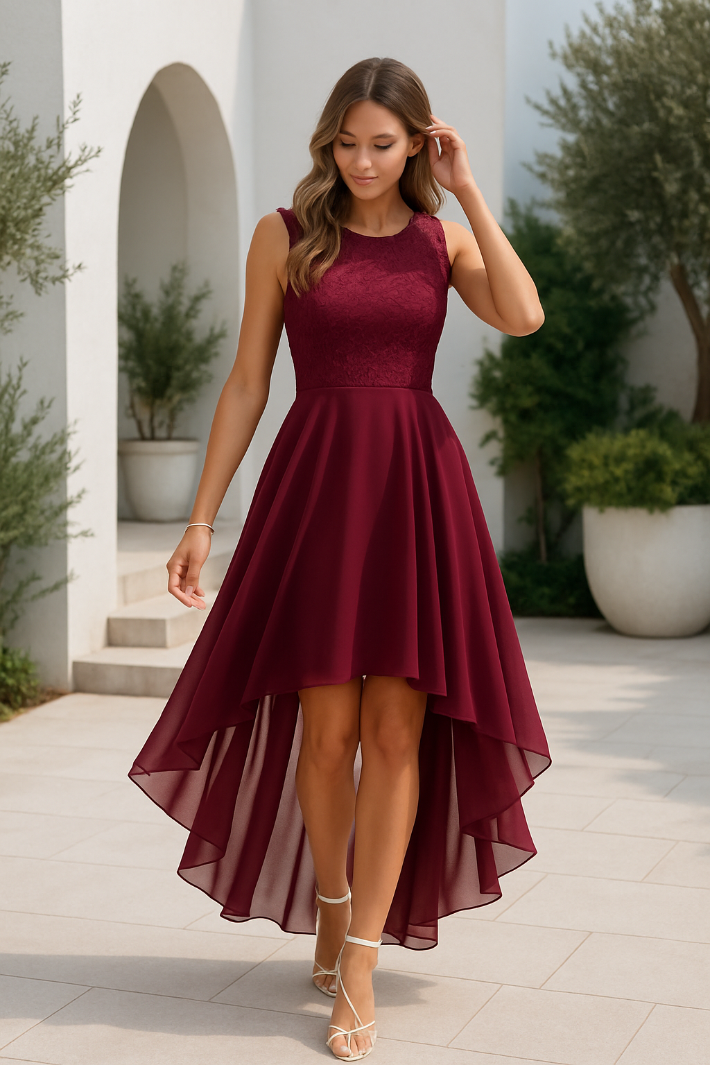 Lace Cocktail Dress with High-Low Hem