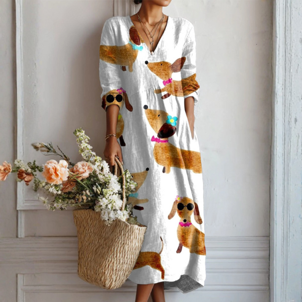 Floral Print Midi Dress with V-Neckline