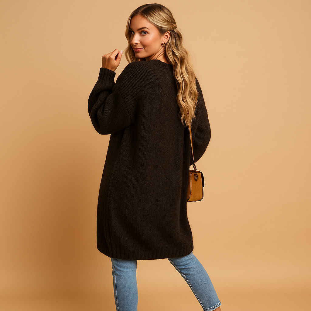 Gilet long en maille à pans ouverts pour femme