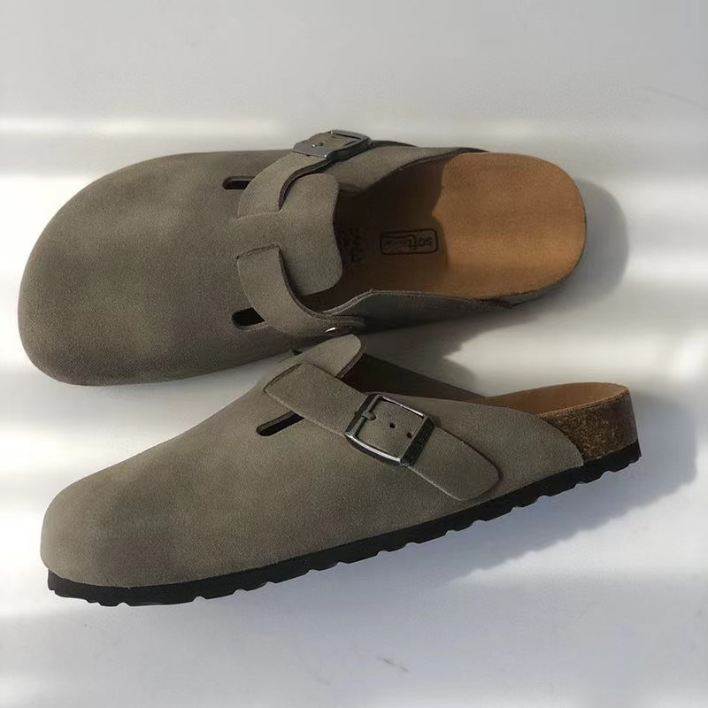 Men’s Suede-Look Clogs with Adjustable Buckle