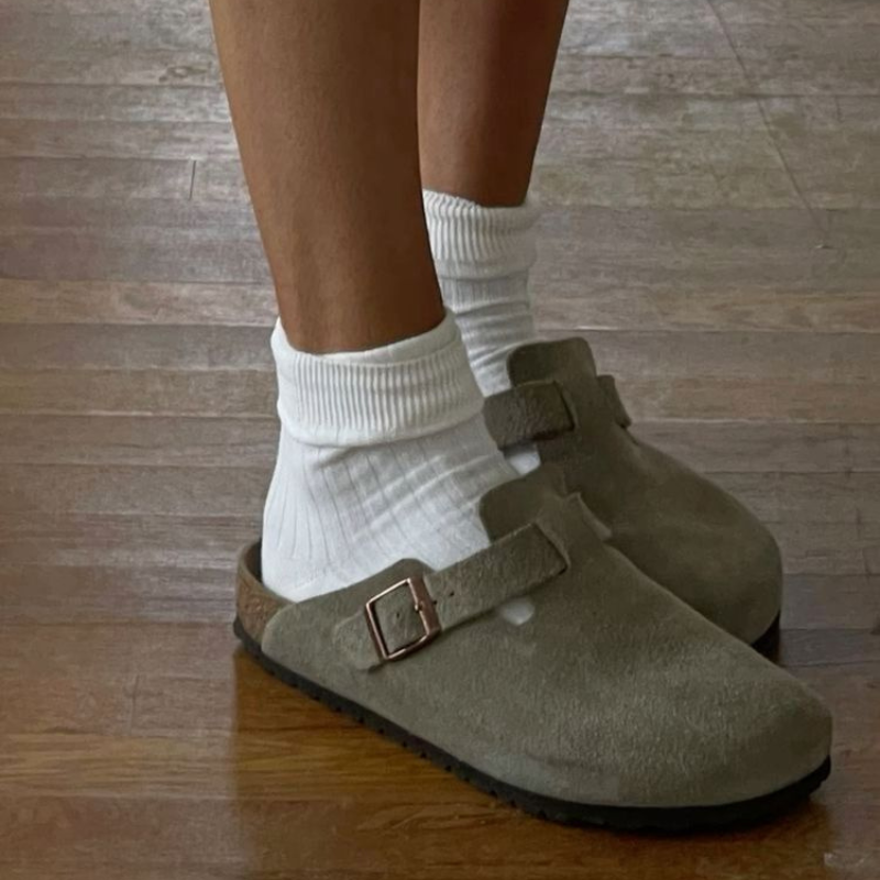 Men’s Suede-Look Clogs with Adjustable Buckle