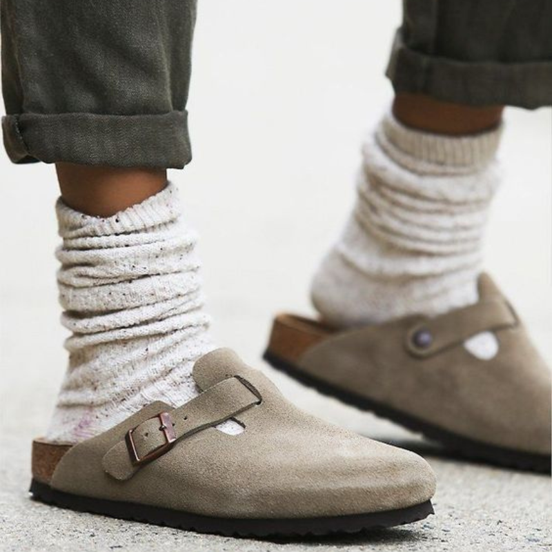 Men’s Suede-Look Clogs with Adjustable Buckle