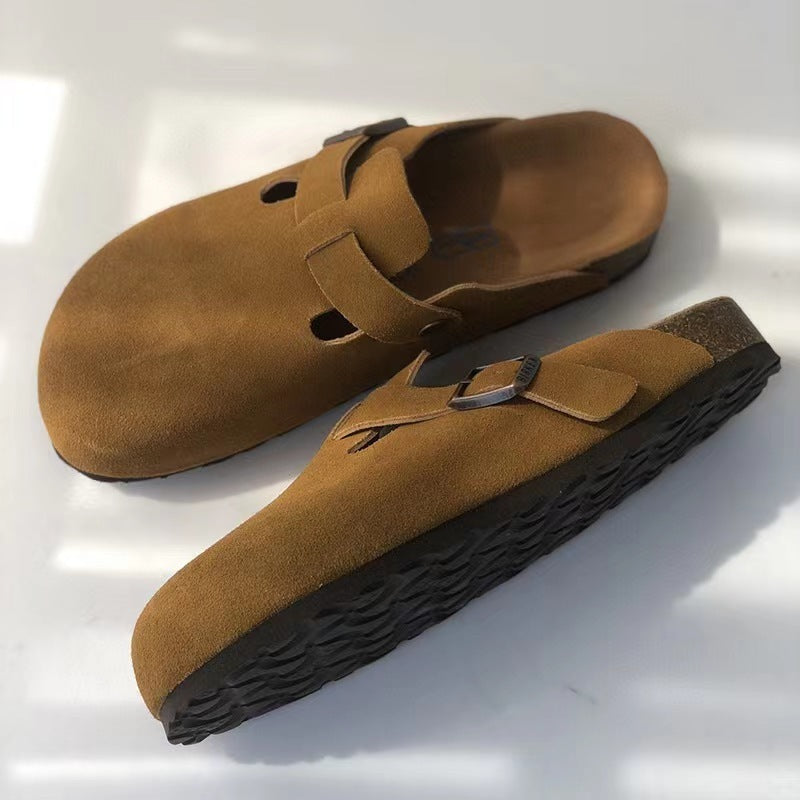 Men’s Suede-Look Clogs with Adjustable Buckle
