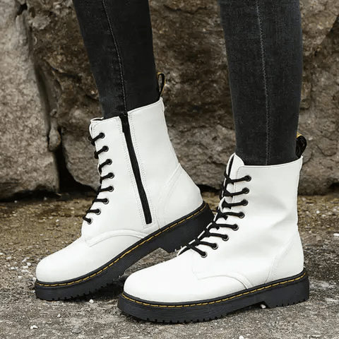 Women's Lace-Up Ankle Boots | Black Block Heel Combat Boots