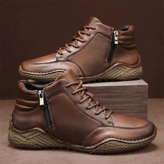 Men's Leather Ankle Boots | Brown Lace-Up