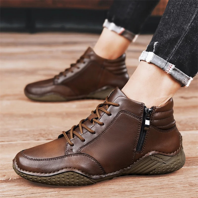 Men's Leather Ankle Boots | Brown Lace-Up