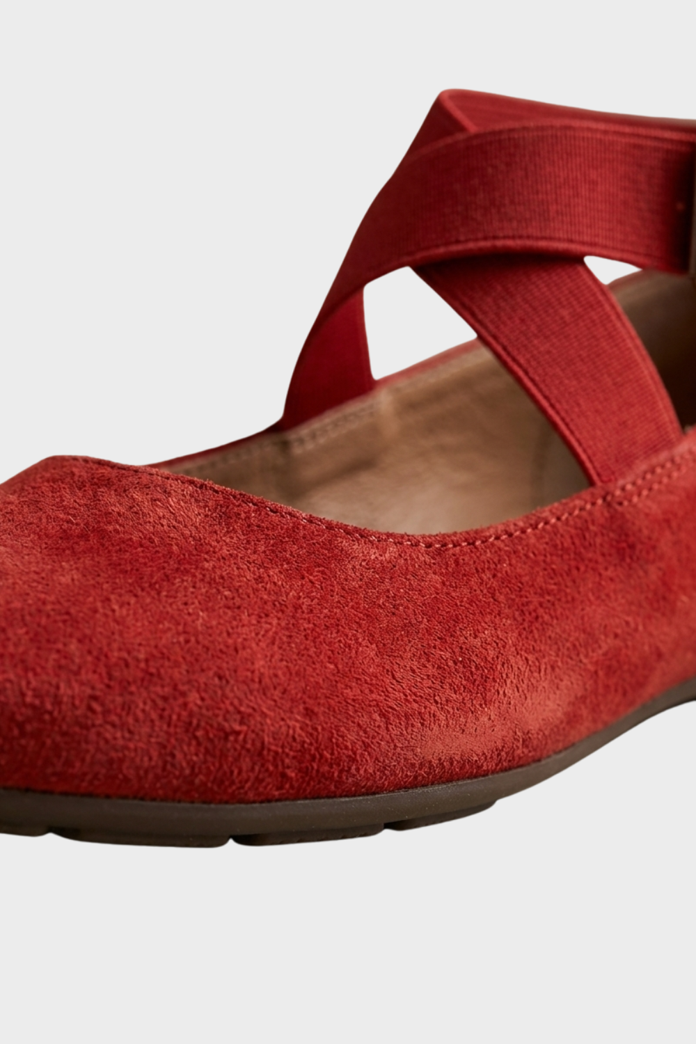 Suede Ballet Flats with Crisscross Ankle Strap