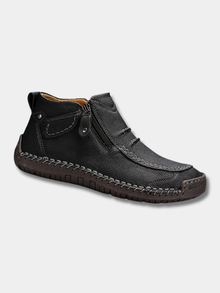 Men's Ankle Boots in Leather with Stitched Moccasin Sole