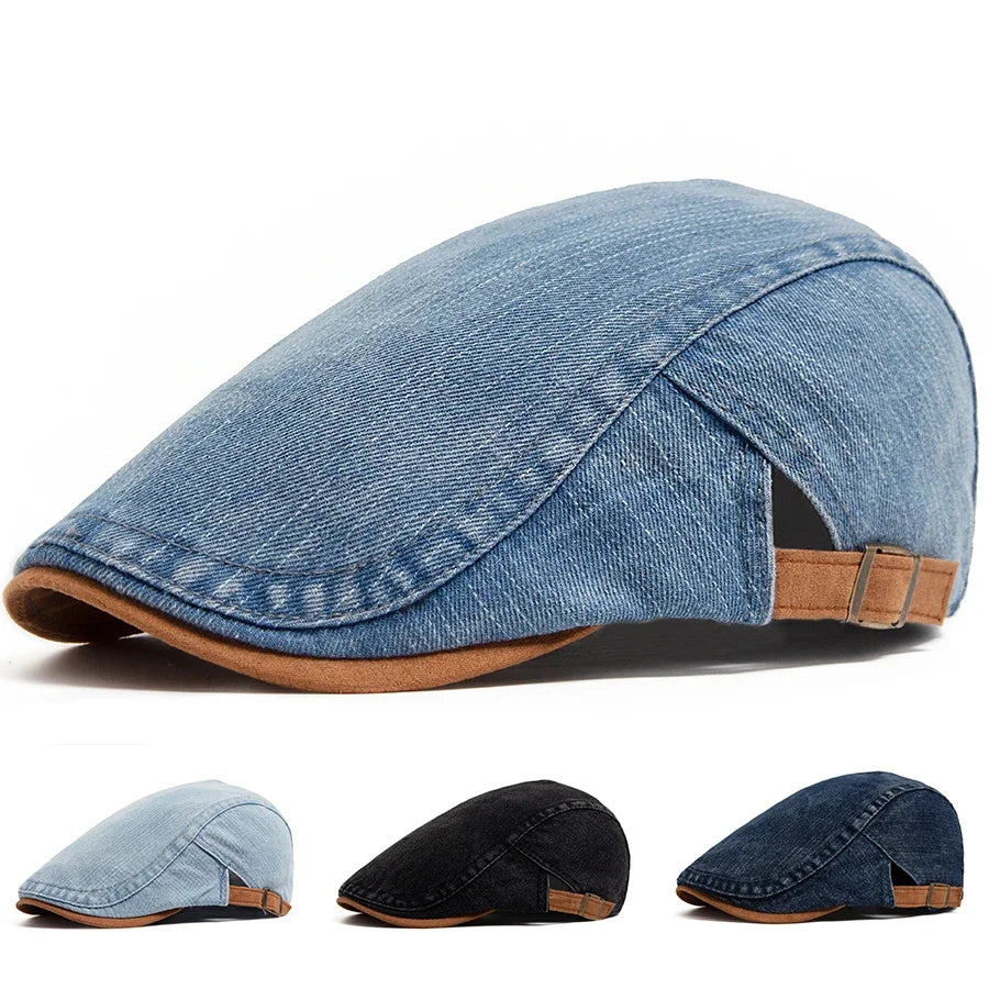 Denim Flat Cap with Adjustable Strap