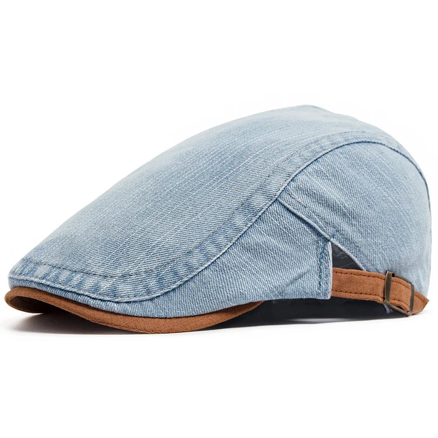 Denim Flat Cap with Adjustable Strap