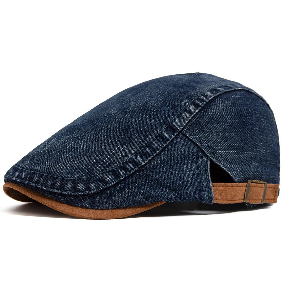 Denim Flat Cap with Adjustable Strap