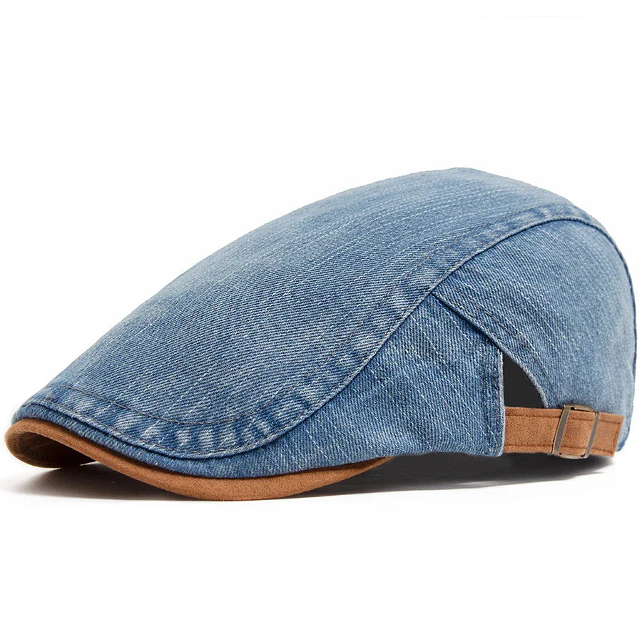 Denim Flat Cap with Adjustable Strap