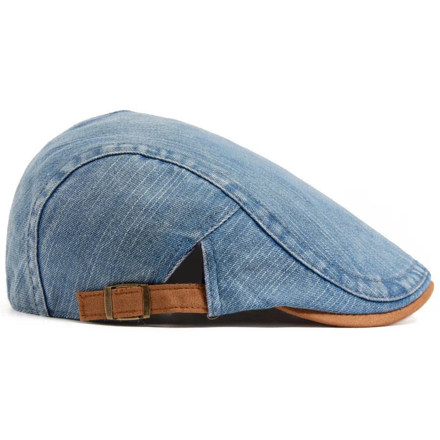 Denim Flat Cap with Adjustable Strap