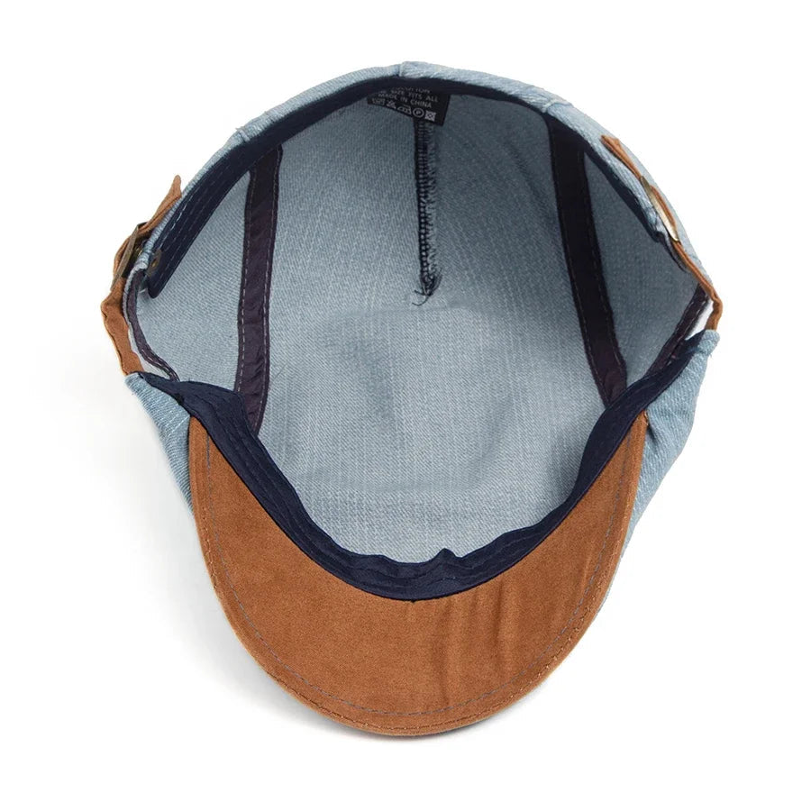 Denim Flat Cap with Adjustable Strap