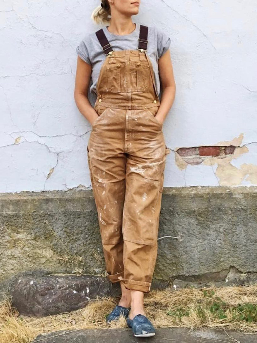 Canvas Dungarees with Adjustable Straps and Utility Pockets
