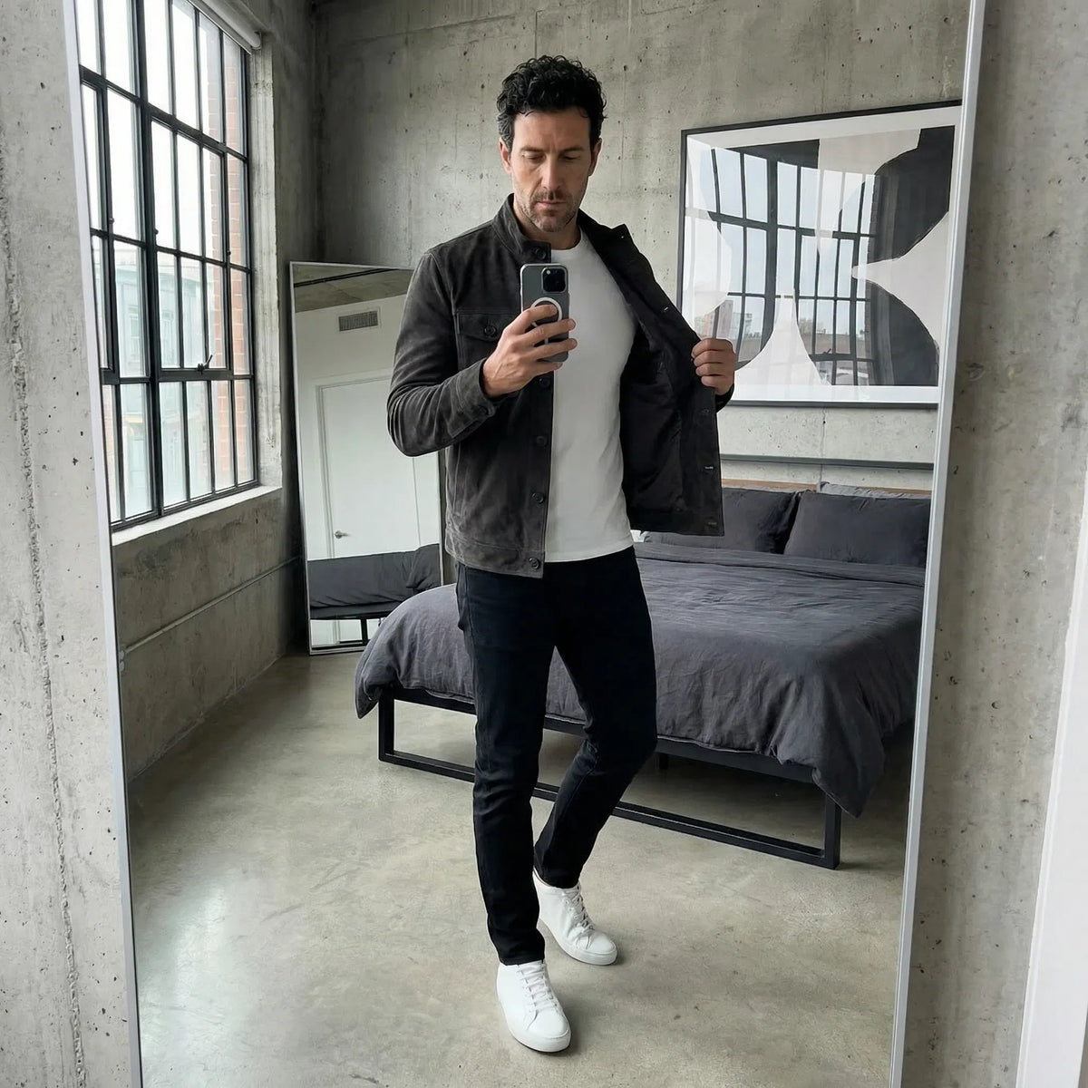 Veste homme boutonnée en imitation daim