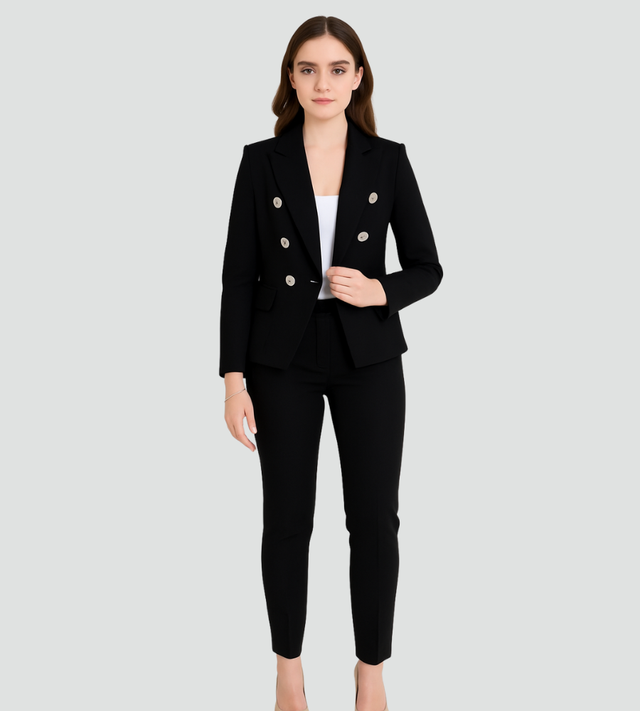 Tailored Blazer and Trouser Suit with Double-Breasted Front