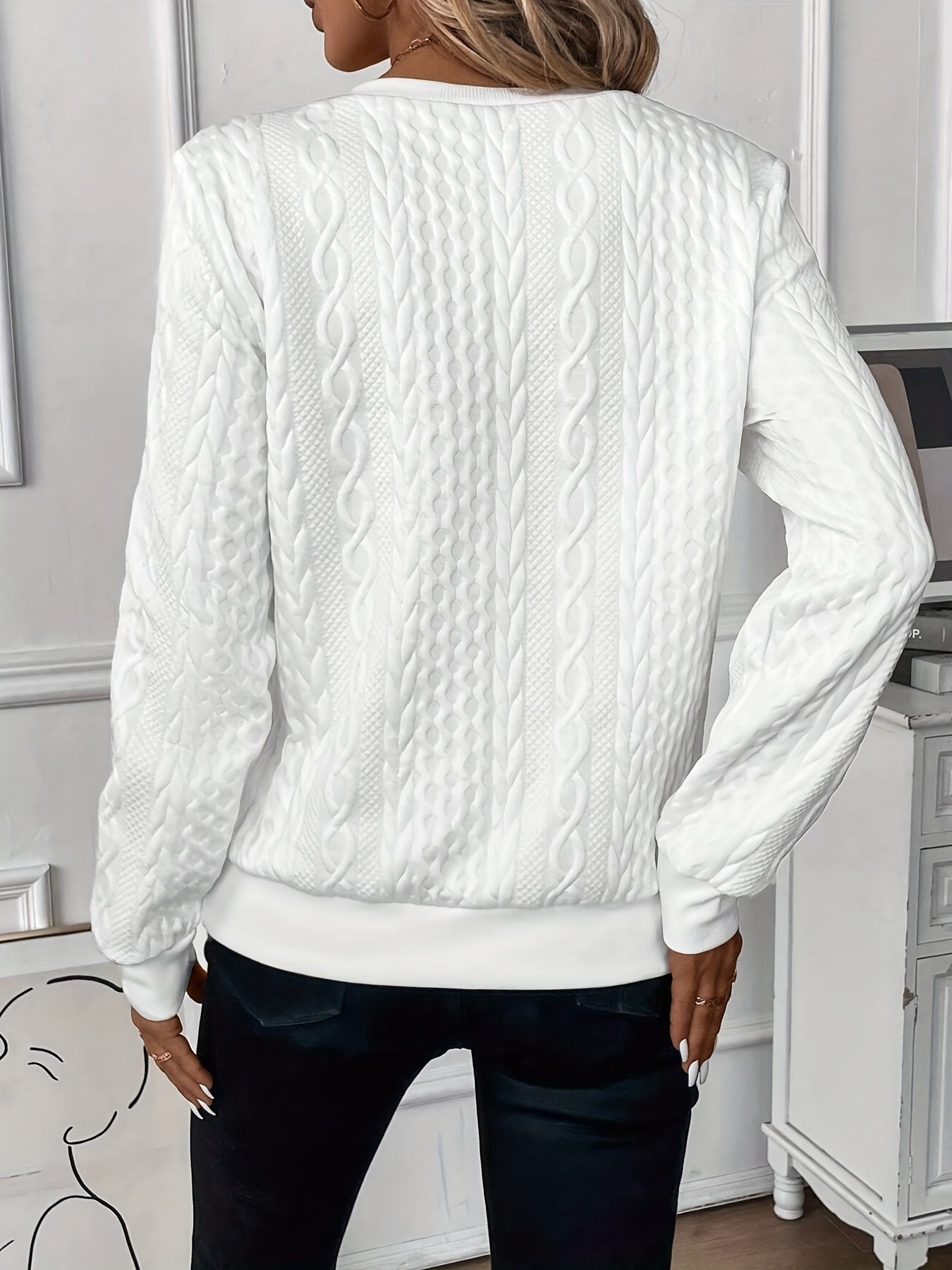 Women's Cable Knit Quarter Zip Pullover Sweatshirt