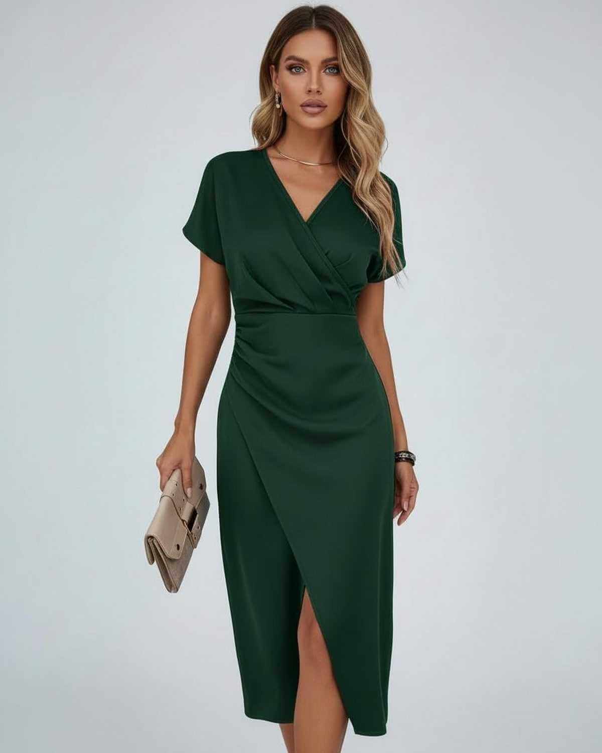 Wrap Midi Dress with Short Sleeves