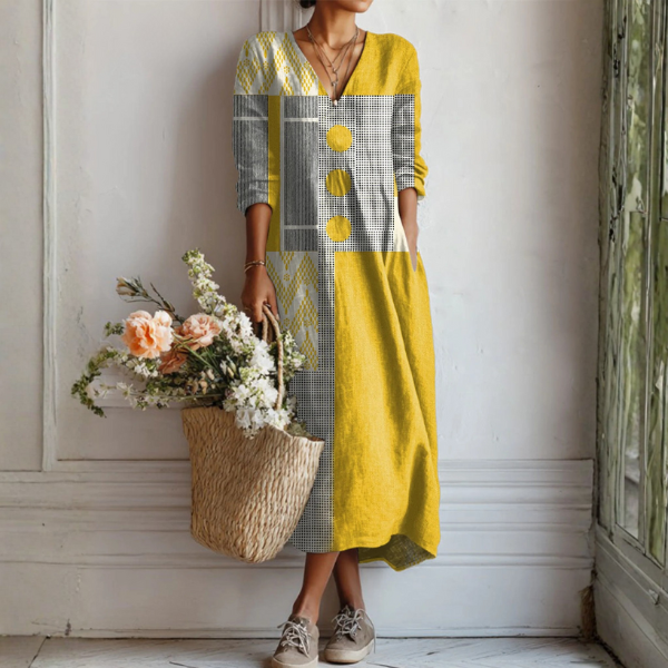 Floral Print Midi Dress with V-Neckline
