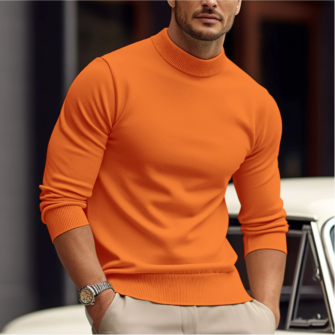 Men’s Mock Neck Long Sleeve Jumper