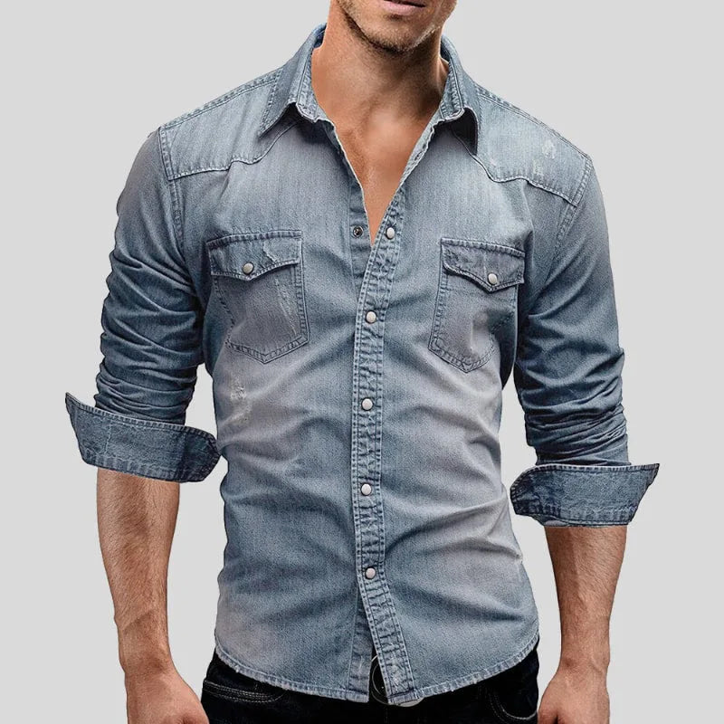 Chemise en jean ajustée pour homme | Chemise décontractée à manches longues
