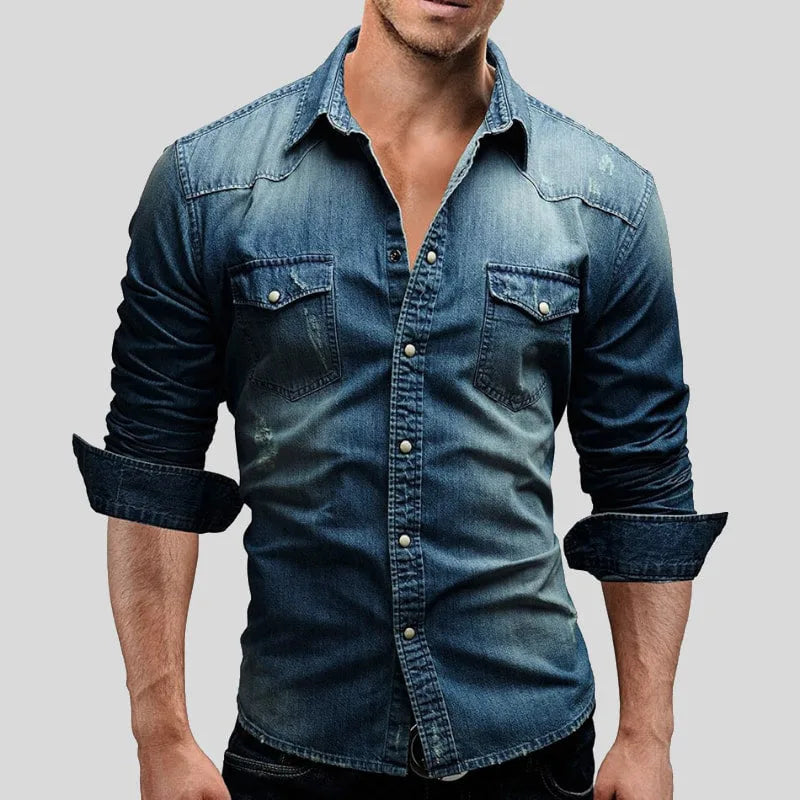 Chemise en jean ajustée pour homme | Chemise décontractée à manches longues