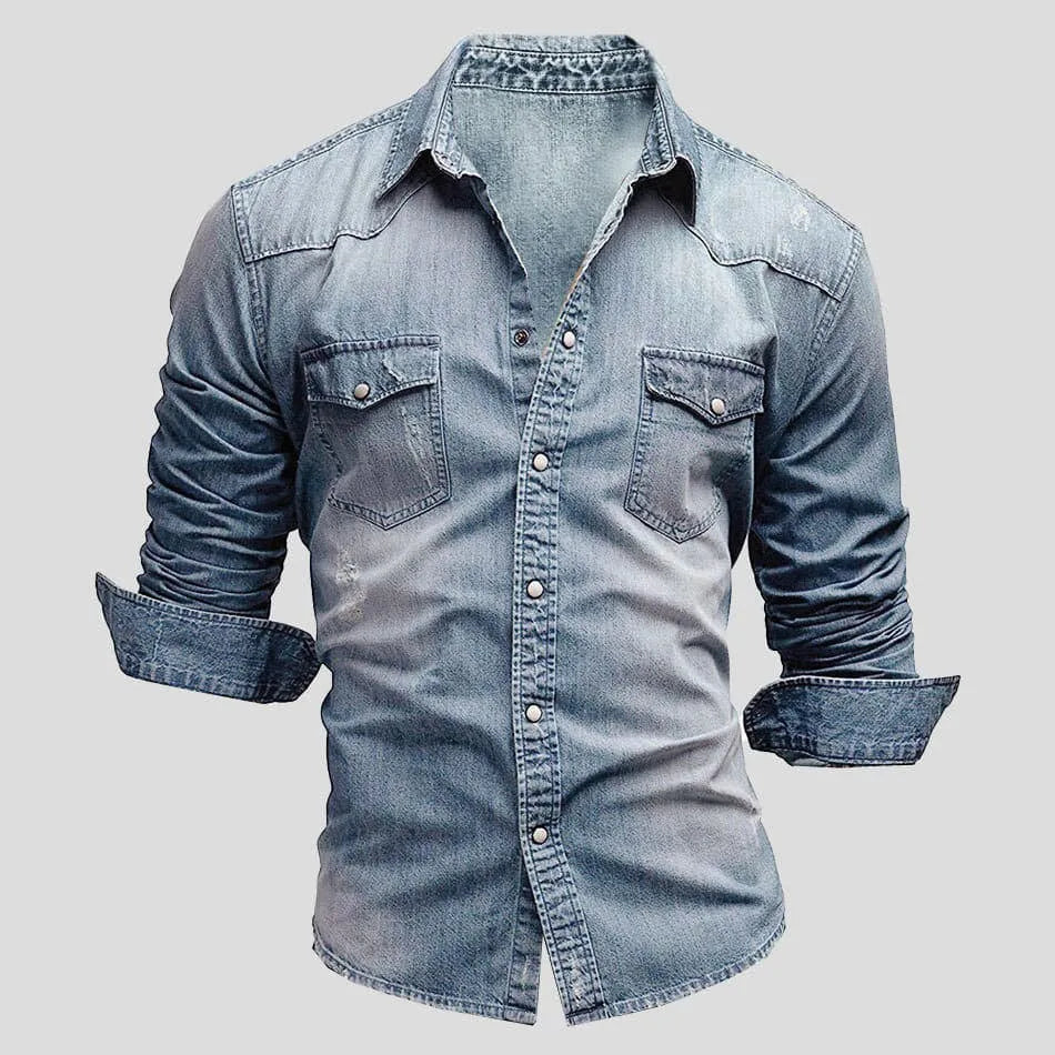 Chemise en jean ajustée pour homme | Chemise décontractée à manches longues