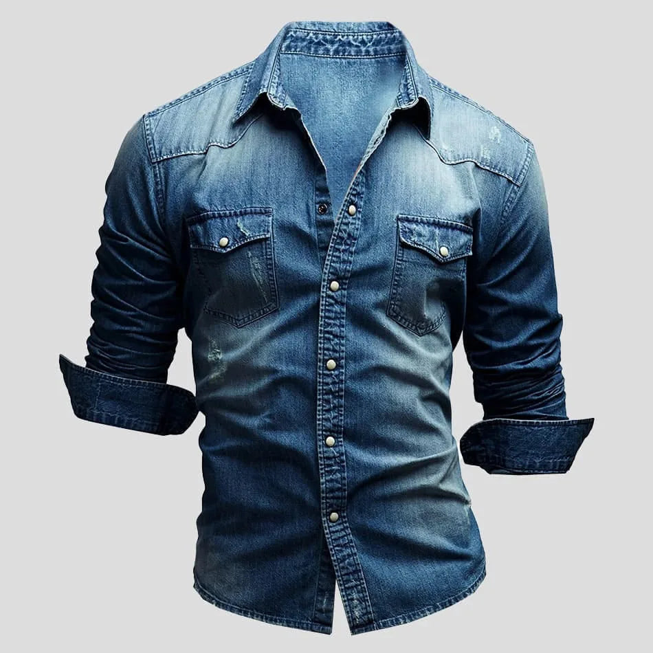 Chemise en jean ajustée pour homme | Chemise décontractée à manches longues