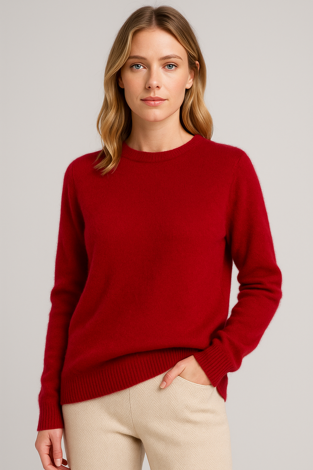 Pull classique en cachemire à col rond pour femmes