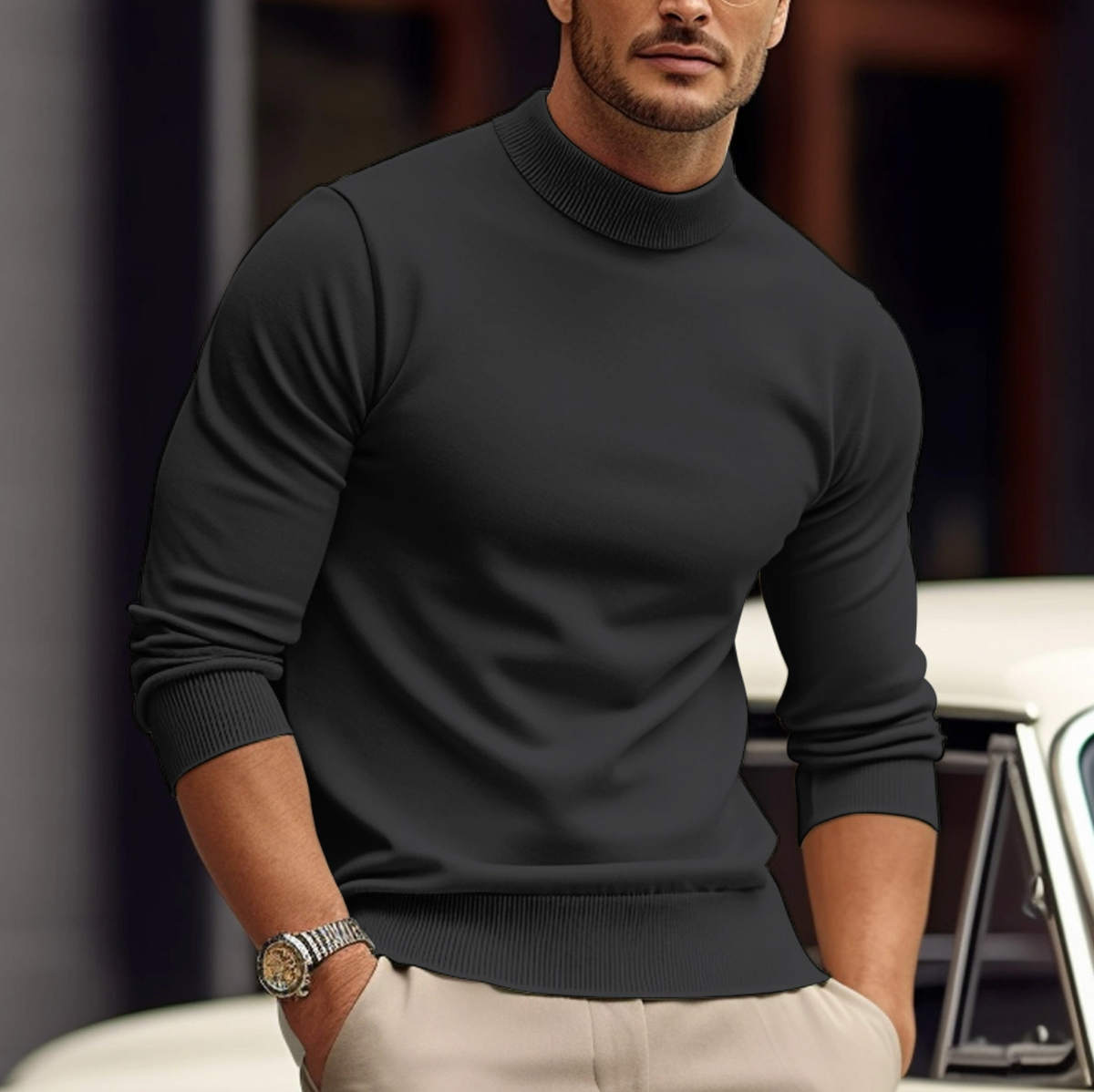 Men’s Mock Neck Long Sleeve Jumper