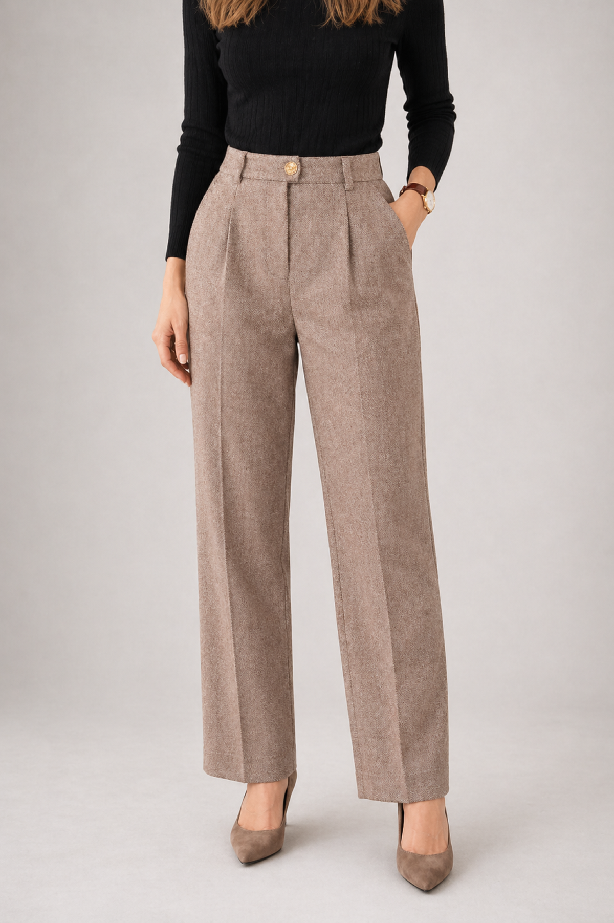 Pantalon de tailleur droit taille haute pour femme