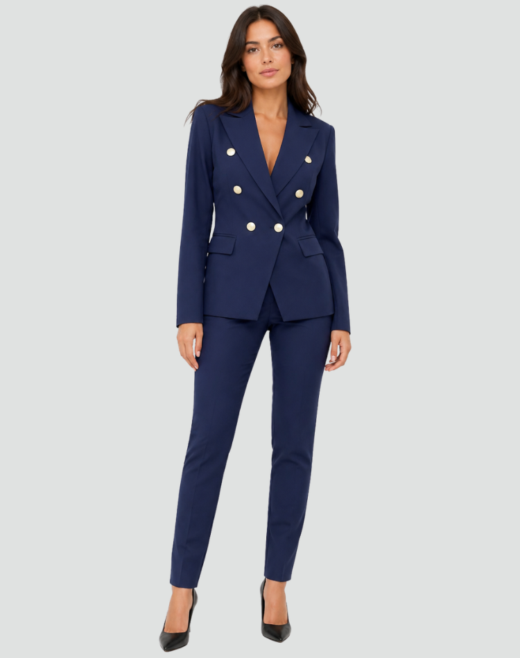 Tailored Blazer and Trouser Suit with Double-Breasted Front