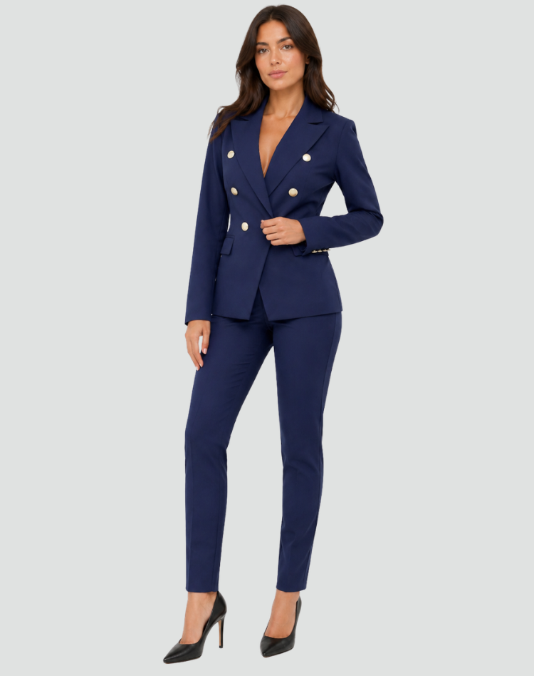 Tailored Blazer and Trouser Suit with Double-Breasted Front