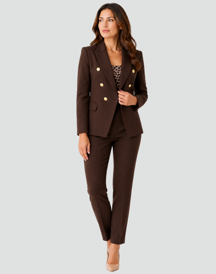 Tailored Blazer and Trouser Suit with Double-Breasted Front