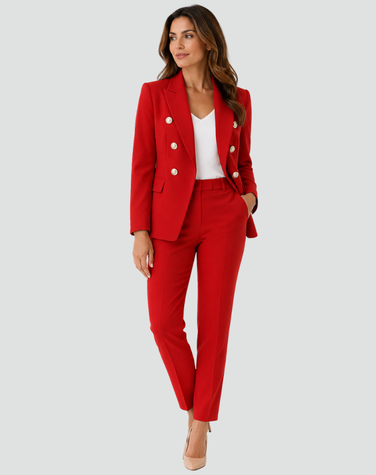 Tailored Blazer and Trouser Suit with Double-Breasted Front