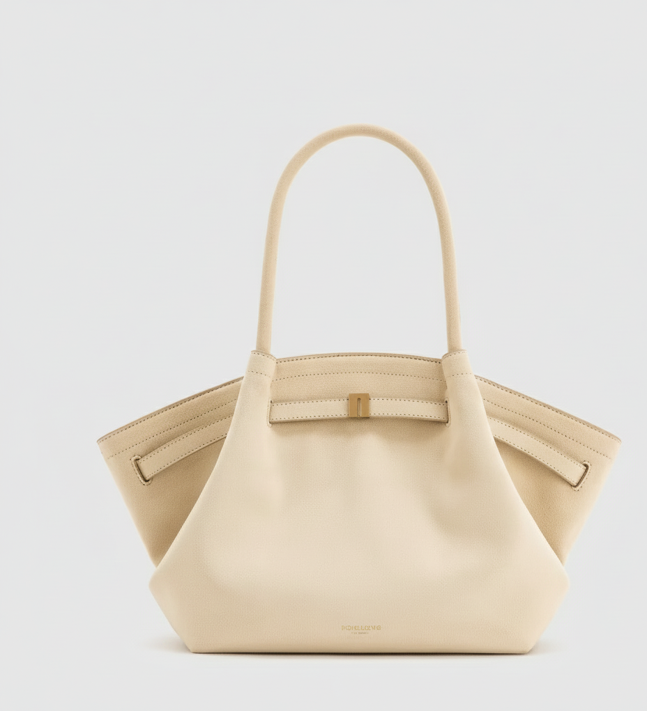 Structured Leather Tote Bag with Twist-Lock Closure