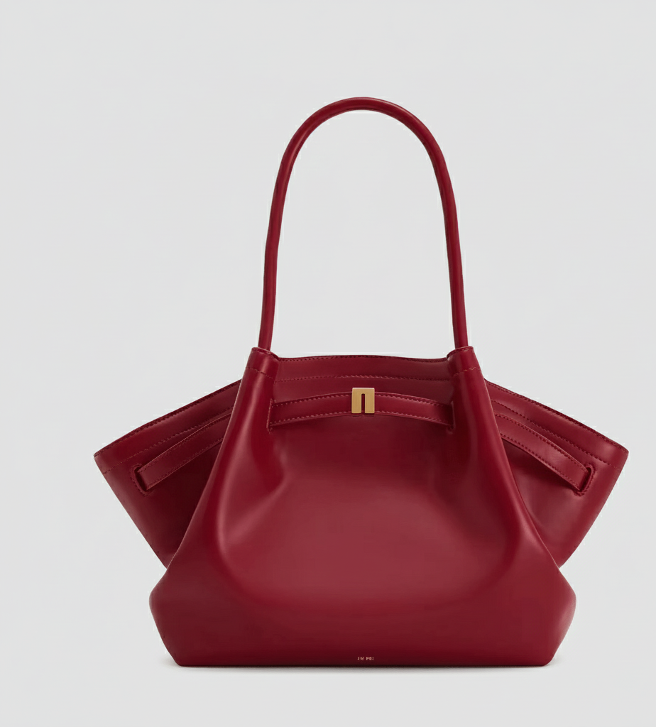 Structured Leather Tote Bag with Twist-Lock Closure