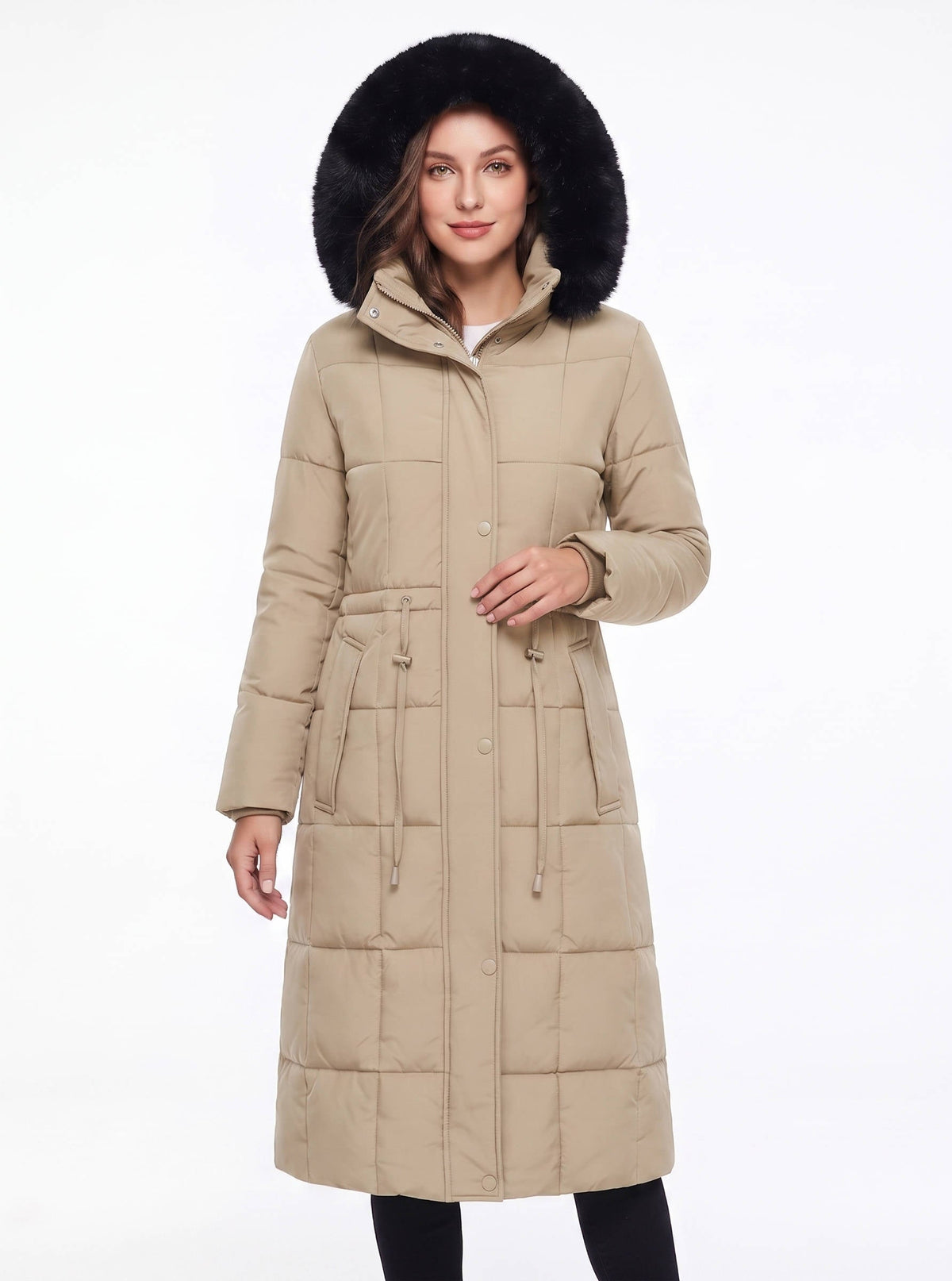 Women's Long Waterproof Winter Parka with Faux Fur Hood