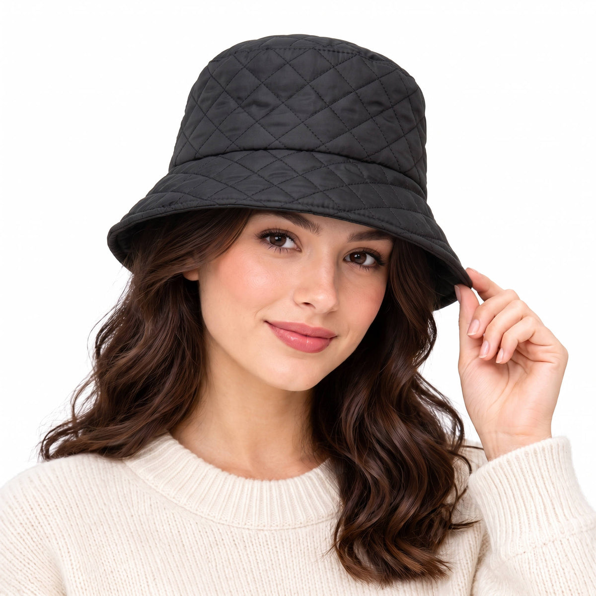 Damski pikowany kapelusz typu bucket | Lekki kapelusz zimowy
